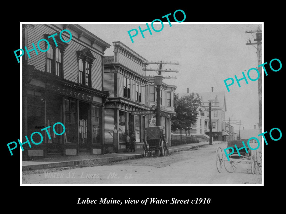 OLD LARGE HISTORIC PHOTO OF LUBEC MAINE, VIEW OF WATER STREET c1910