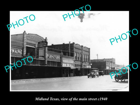 OLD LARGE HISTORIC PHOTO OF MIDLAND TEXAS, VIEW OF THE MAIN STREET c1940