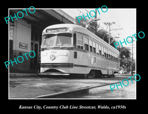 OLD LARGE HISTORIC PHOTO OF KANSAS CITY, COUNTRY CLUB STREETCAR, WALDO c1950s