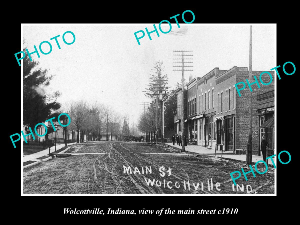 OLD LARGE HISTORIC PHOTO OF WOLCOTTVILLE INDIANA, VIEW OF THE MAIN STREET c1910