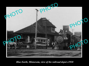 OLD LARGE HISTORIC PHOTO OF BLUE EARTH MINNESOTA, RAILROAD DEPOT STATION c1910