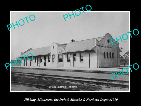 OLD LARGE HISTORIC PHOTO OF HIBBING MINNESOTA, THE RAILROAD DEPOT STATION c1910