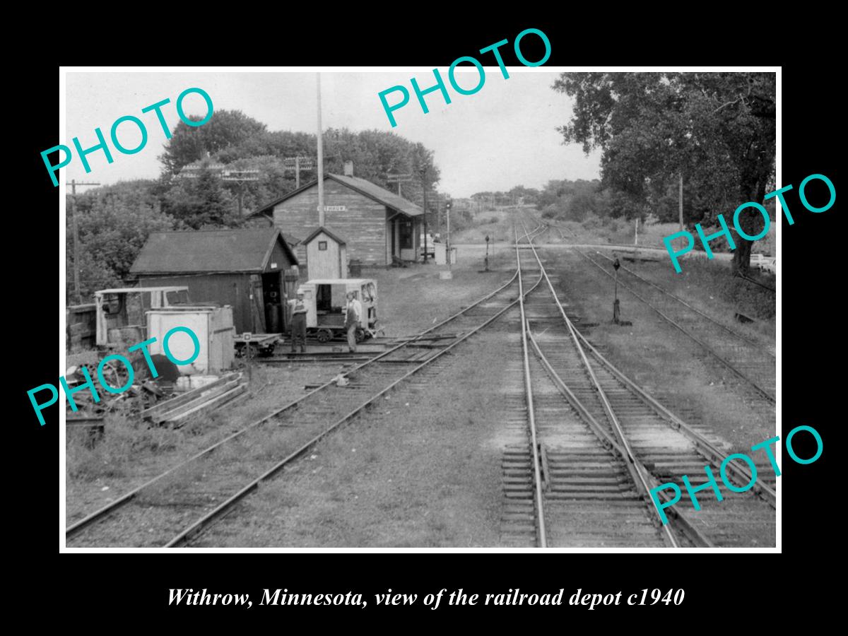 OLD LARGE HISTORIC PHOTO OF WITHROW MINNESOTA, THE RAILROAD DEPOST STATION c1940