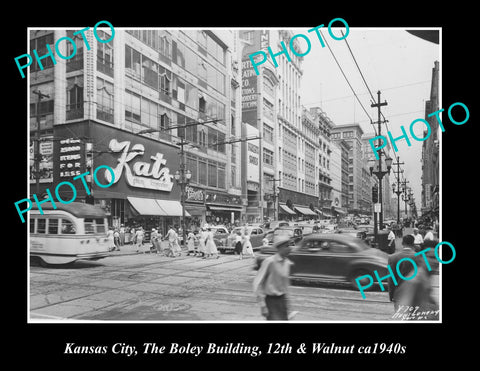 OLD LARGE HISTORIC PHOTO OF KANSAS CITY BOLEY BUILDING, Crn WALNUT & 12th c1940s