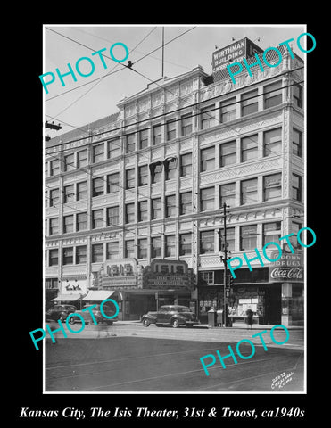 OLD LARGE HISTORIC PHOTO OF KANSAS CITY, ISIS THEATRE Crn TROOST & 31st c1940s