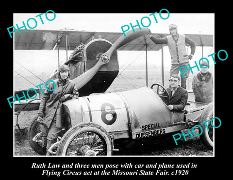 LARGE HISTORIC PHOTO OF AVIATION PIONEER RUTH LAW, MISSOURI FLYING CIRCUS c1920s