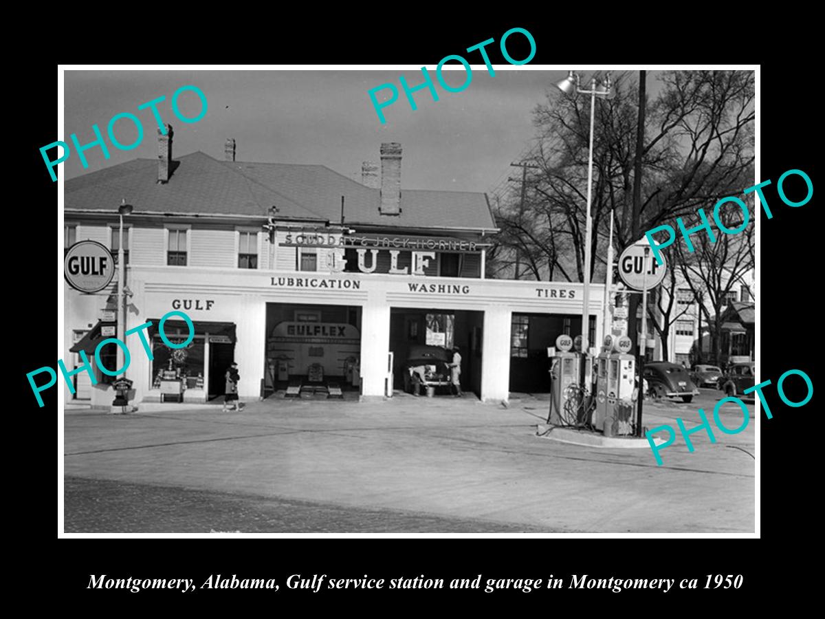 OLD LARGE HISTORIC PHOTO OF MONTGOMERY ALABAMA,GULF OIL SERVICE STATION c1950 1