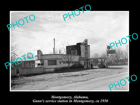 OLD LARGE HISTORIC PHOTO OF MONTGOMERY ALABAMA, THE GUNNS SERVICE STATION c1950