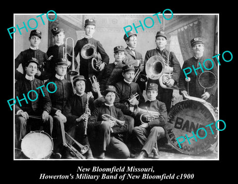 OLD LARGE HISTORIC PHOTO OF NEW BLOOMFIELD MISSOURI MILITARY BAND c1900