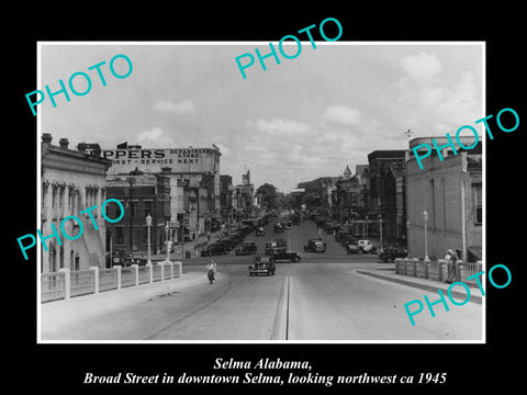 OLD LARGE HISTORIC PHOTO OF SELMA ALABAMA, VIEW OF BROAD STREET c1945