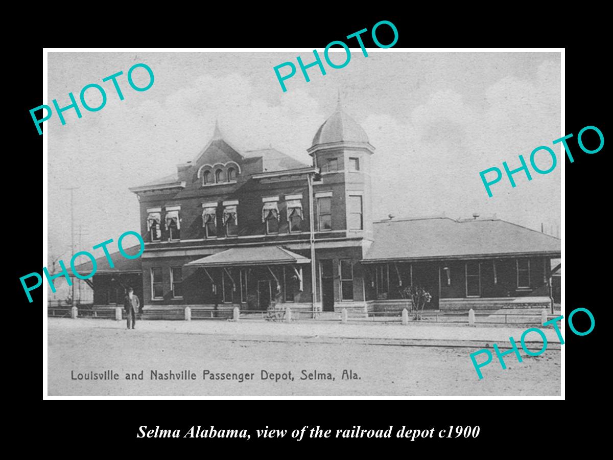 OLD LARGE HISTORIC PHOTO OF SELMA ALABAMA, VIEW OF RAILROAD DEPOT c1900