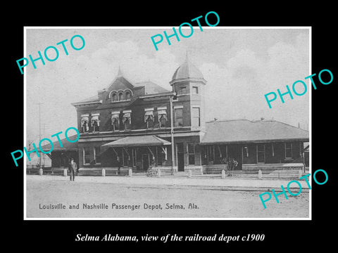 OLD LARGE HISTORIC PHOTO OF SELMA ALABAMA, VIEW OF RAILROAD DEPOT c1900