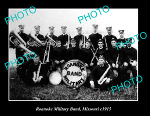 OLD LARGE HISTORIC PHOTO OF ROANOKE MILITARY BAND, MISSOURI c1915