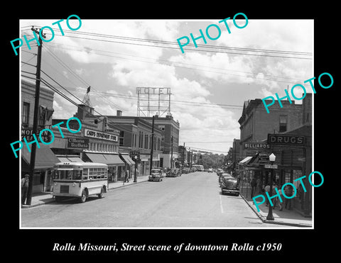 OLD LARGE HISTORIC PHOTO OF ROLLA MISSOURI, VIEW OF MAIN STREET c1950s