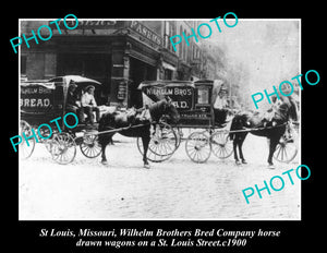 OLD LARGE HISTORIC PHOTO OF ST LOUIS MISSOURI, WILHELM BAKERY WAGONS c1900