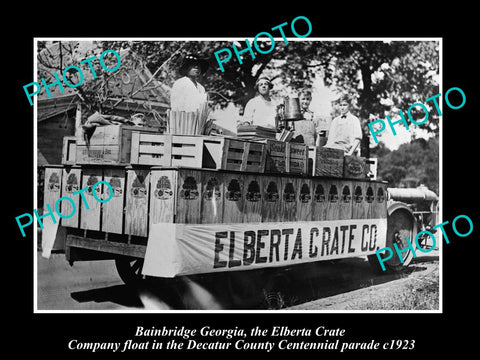 OLD LARGE HISTORIC PHOTO OF BAINBRIDGE GEORGIA, ELBERTA CRATE PARADE FLOAT 1923