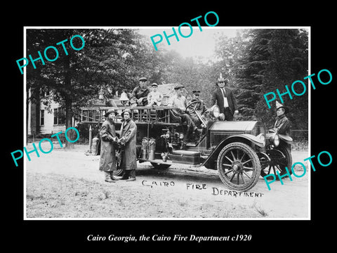 OLD LARGE HISTORIC PHOTO OF CAIRO GEORGIA, THE FIRE DEPARTMENT & TRUCK c1920