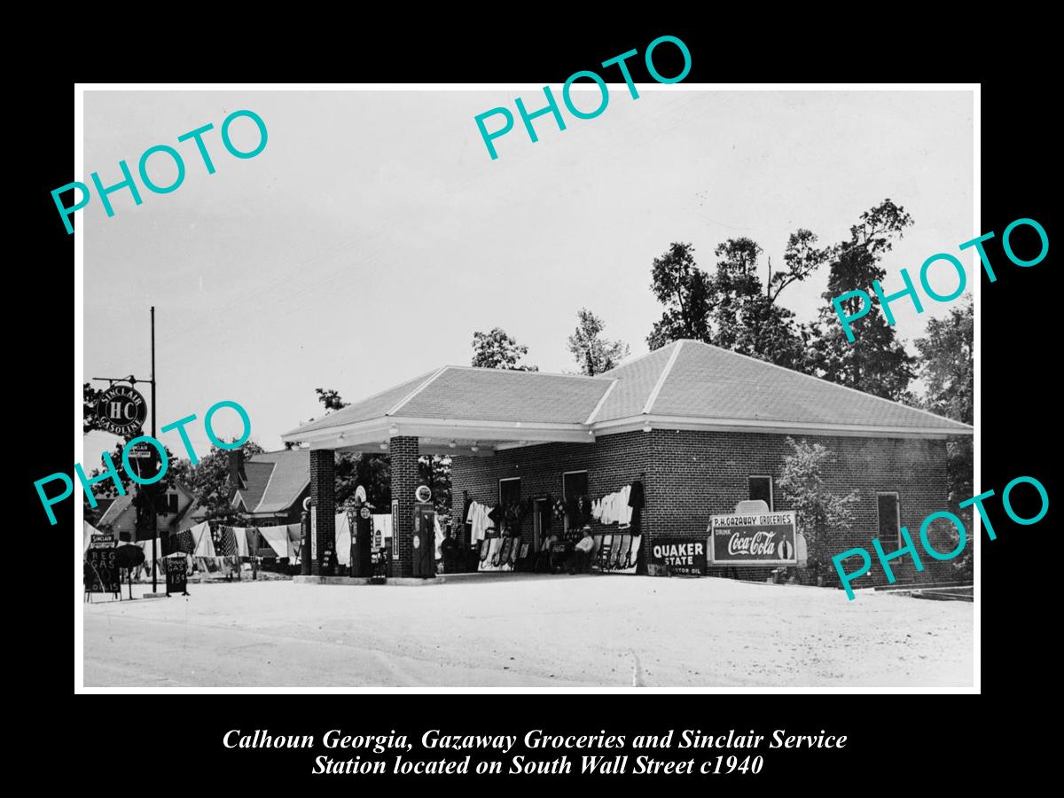 OLD LARGE HISTORIC PHOTO OF CALHOUN GEORGIA, THE SINCLAIR SERVICE STATION c1940