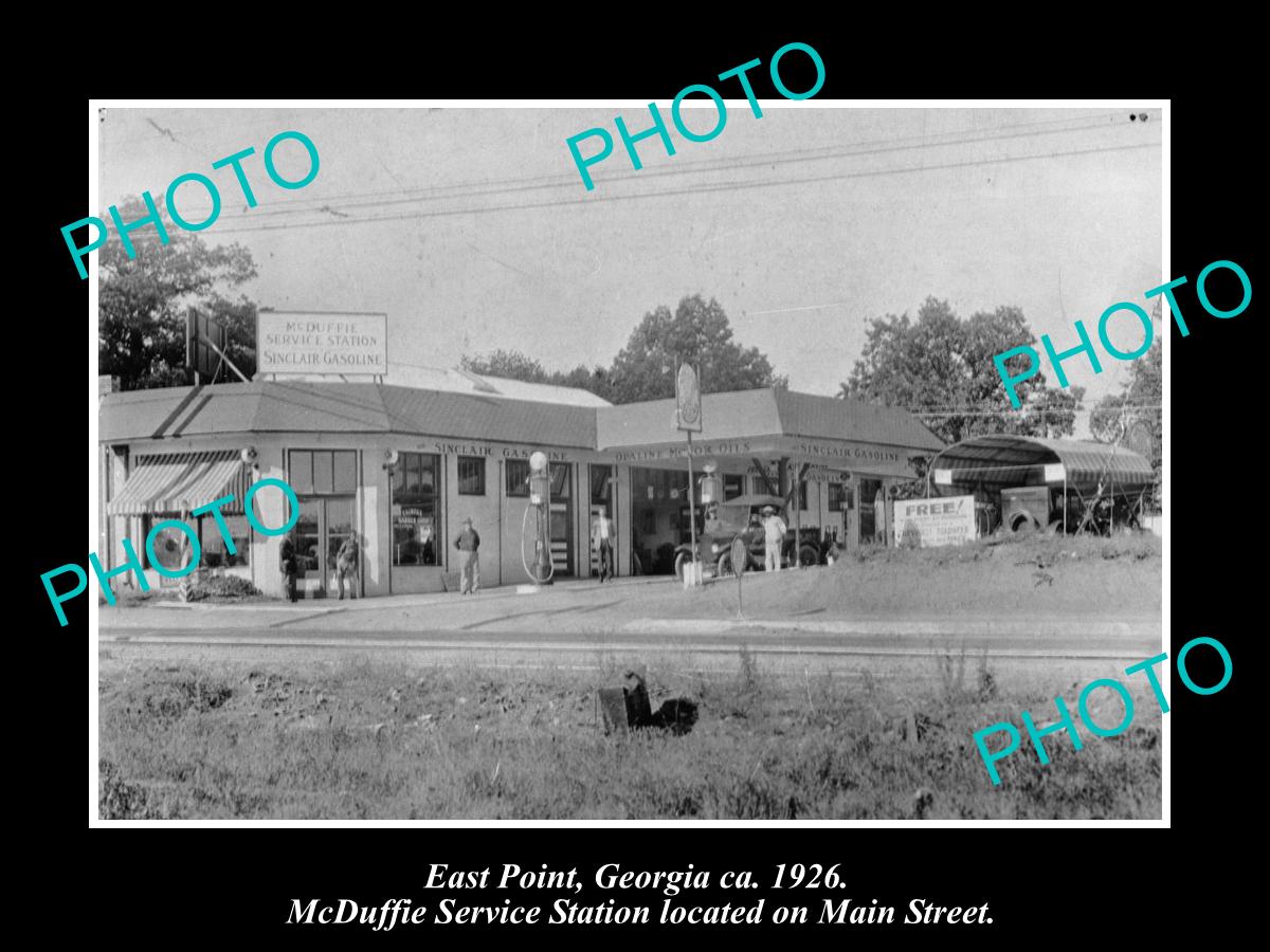 OLD LARGE HISTORIC PHOTO OF EAST POINT GEORGIA, McDUFFIE SERVICE STATION c1926