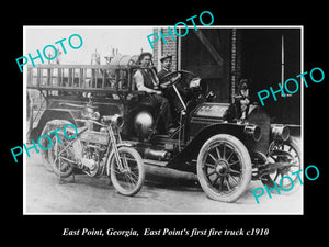 OLD LARGE HISTORIC PHOTO OF EAST POINT GEORGIA, THE 1st FIRE ENGINE TRUCK c1910