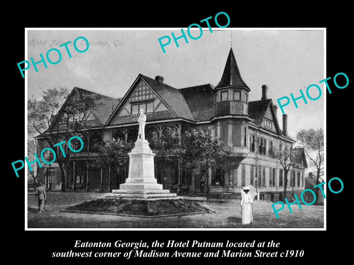 OLD LARGE HISTORIC PHOTO OF EATONTON GEORGIA, VIEW OF HOTEL PUTNAM c1920