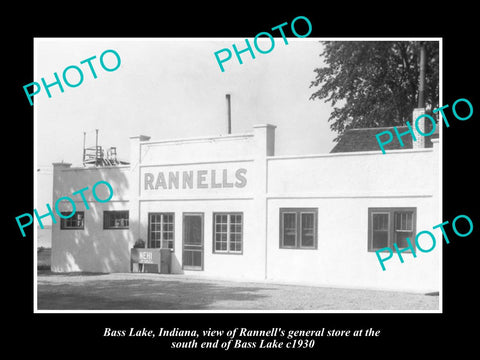 OLD LARGE HISTORIC PHOTO OF BASS LAKE INDIANA, THE RANNELLS GENERAL STORE c1930