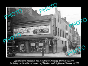 OLD LARGE HISTORIC PHOTO OF HUNTINGTON INDIANA, VIEW OF HOLDEN CLOTHS STORE 1927