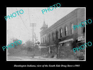 OLD LARGE HISTORIC PHOTO OF HUNTINGTON INDIANA, THE SOUTH SIDE DRUG STORE 1905