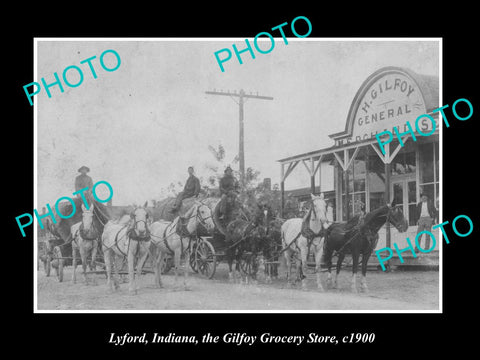 OLD LARGE HISTORIC PHOTO OF LYFORD INDIANA, THE GILFOY GROCERY STORE c1900