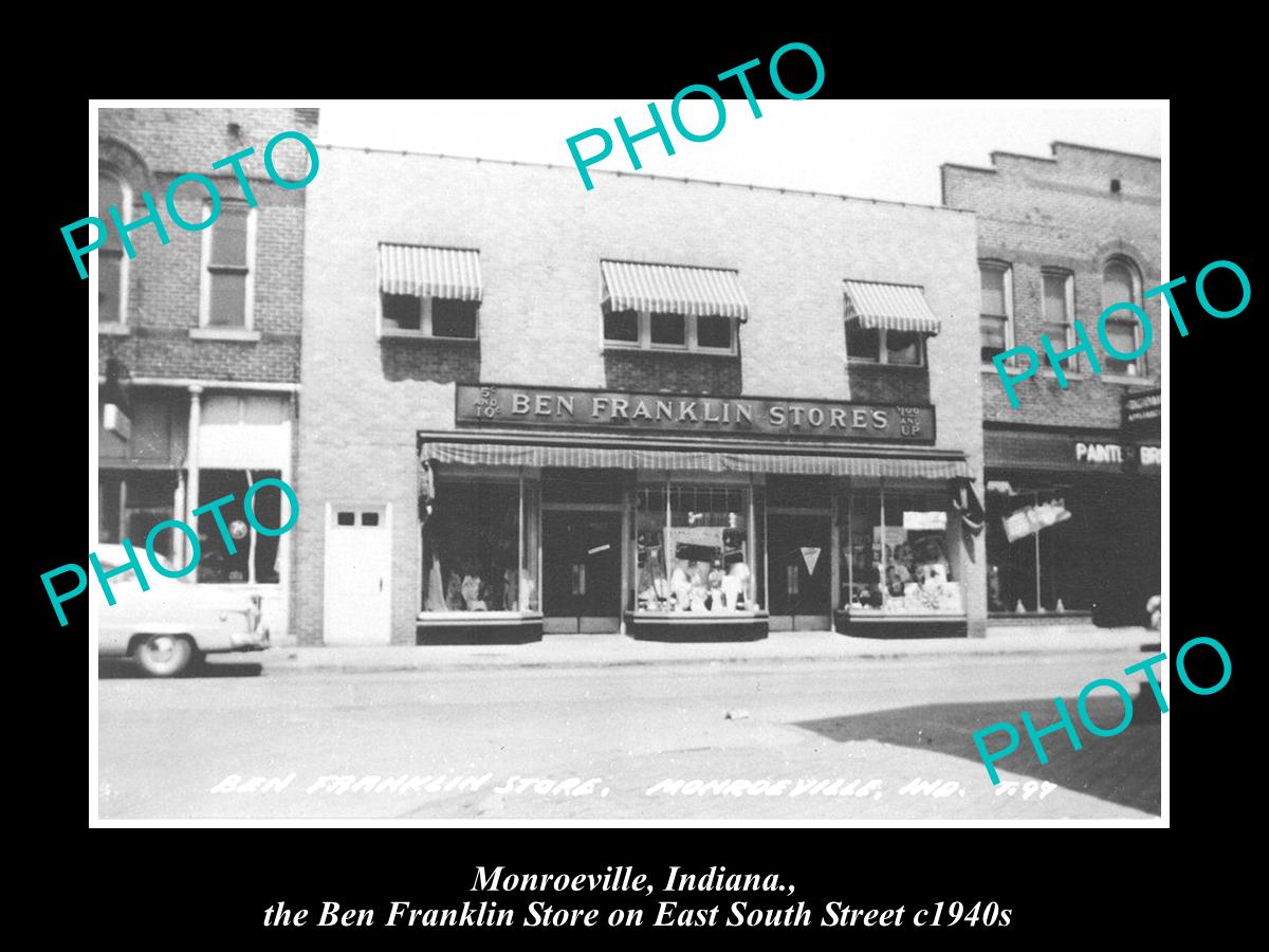 OLD LARGE HISTORIC PHOTO OF MONROEVILLE INDIANA, THE BEN FRANKLIN STORE c1940s