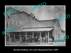 OLD LARGE HISTORIC PHOTO OF ROCKFORD INDIANA, VIEW OF THE HUNGERFORD STORE c1880