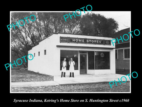 OLD LARGE HISTORIC PHOTO OF SYRACUSE INDIANA, VIEW OF KETRINGS HOME STORE c1960