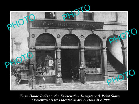 OLD LARGE HISTORIC PHOTO OF TERRE HAUTE INDIANA, KRIETENSTEINS DRUG STORE c1900