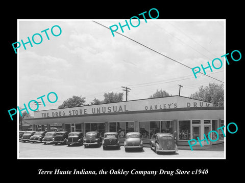 OLD LARGE HISTORIC PHOTO OF TERRE HAUTE INDIANA, THE OAKLEY DRUG STORE c1940