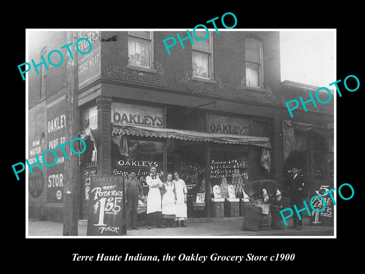 OLD LARGE HISTORIC PHOTO OF TERRE HAUTE INDIANA, THE OAKLEYS GROCERY STORE c1900