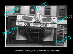 OLD LARGE HISTORIC PHOTO OF TERRE HAUTE INDIANA, VIEW OF BOBS SHOE STORE c1960