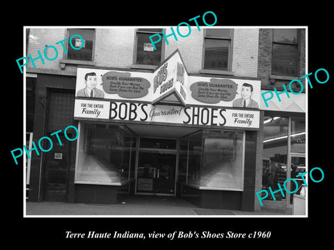 OLD LARGE HISTORIC PHOTO OF TERRE HAUTE INDIANA, VIEW OF BOBS SHOE STORE c1960