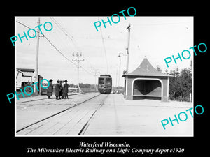 OLD LARGE HISTORIC PHOTO OF WATERFORD WISCONSIN, THE RAILROAD DEPOT STATION 1920