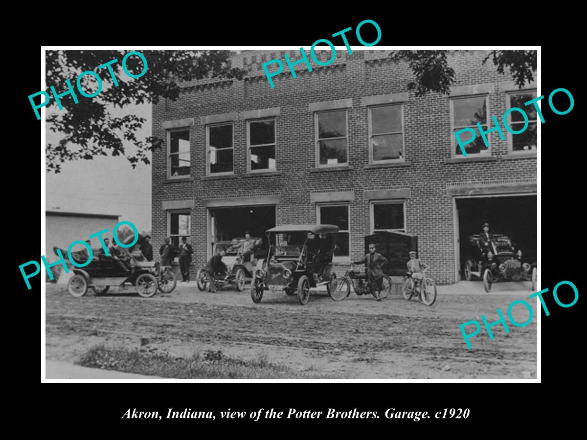 OLD LARGE HISTORIC PHOTO OF ARKON INDIANA, THE POTTER BROS MOTOR GARAGE c1920