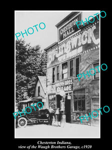 OLD LARGE HISTORIC PHOTO OF CHESTERTON INDIANA, THE WAUGH BROS MOTOR GARAGE 1920