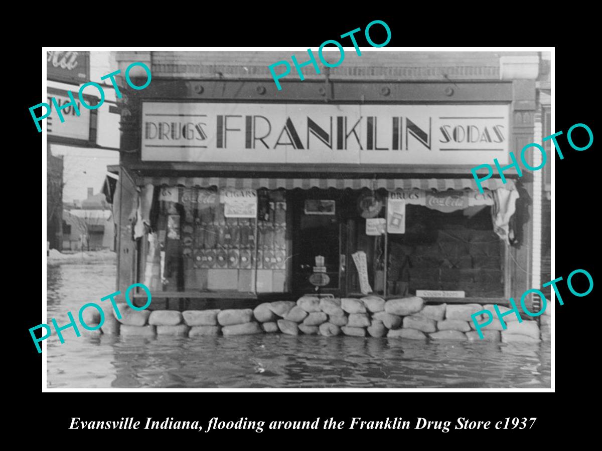 OLD LARGE HISTORIC PHOTO OF EVANSVILLE INDIANA, THE FRANKLIN DRUG STORE c1937