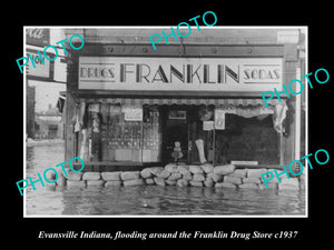 OLD LARGE HISTORIC PHOTO OF EVANSVILLE INDIANA, THE FRANKLIN DRUG STORE c1937