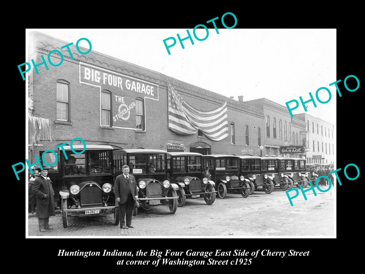 OLD LARGE HISTORIC PHOTO OF HUNTINGTON INDIANA, THE BIG FOUR MOTOR GARAGE c1925