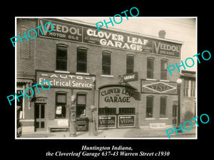 OLD LARGE HISTORIC PHOTO OF HUNTINGTON INDIANA, CLOVER LEAF MOTOR GARAGE c1930