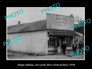 OLD LARGE HISTORIC PHOTO OF RUGBY INDIANA, VIEW OF THE HOWE GENERAL STORE c1920