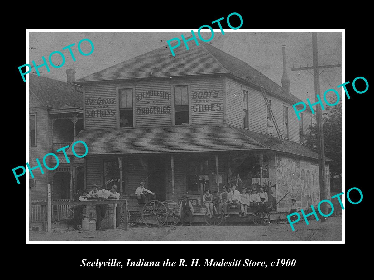 OLD LARGE HISTORIC PHOTO OF SEELYVILLE INDIANA, VIEW OF THE  MODESITT STORE 1900