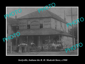 OLD LARGE HISTORIC PHOTO OF SEELYVILLE INDIANA, VIEW OF THE  MODESITT STORE 1900