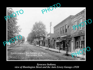 OLD LARGE HISTORIC PHOTO OF SYRACUSE INDIANA VIEW OF HUNTINGTON St & GARAGE 1920