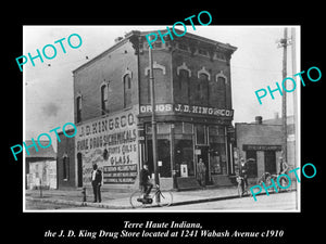 OLD LARGE HISTORIC PHOTO OF TERRE HAUTE INDIANA, VIEW OF KINGS DRUG STORE c1910