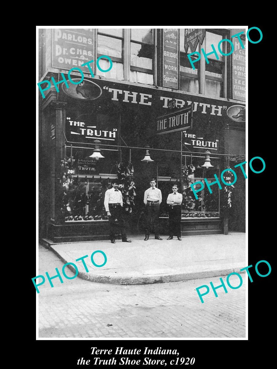 OLD LARGE HISTORIC PHOTO OF TERRE HAUTE INDIANA, THE TRUTH SHOE STORE c1920